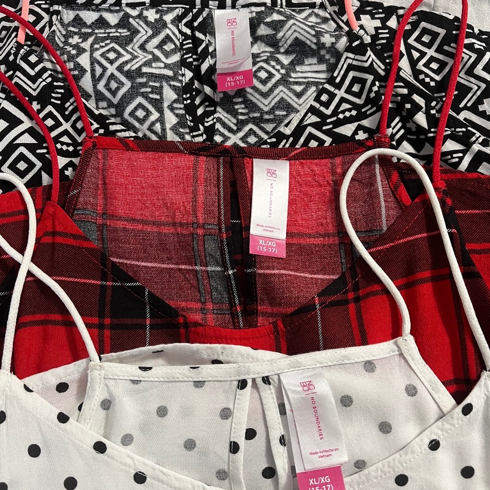 No Boundaries 3 Tank Bundle Plaid Polka Dot Print Juniors XL